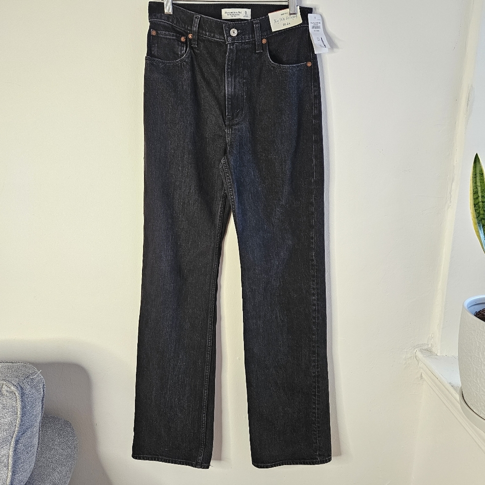 Abercrombie & Fitch Women's The 90s Relaxed High-rise Black Jeans Size 26 XLong